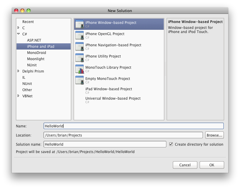 New solution in MonoDevelop