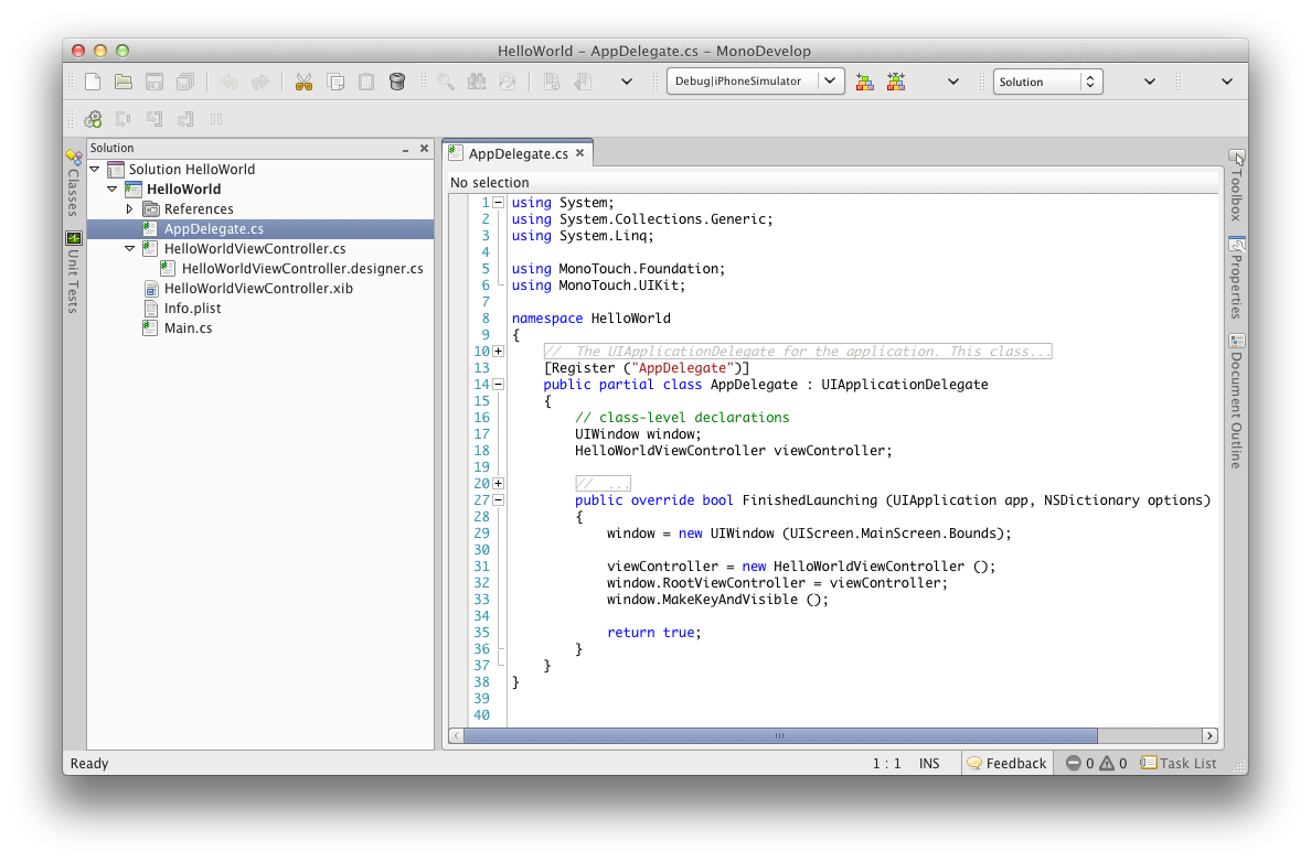 New project code in MonoDevelop New project code in MonoDevelop