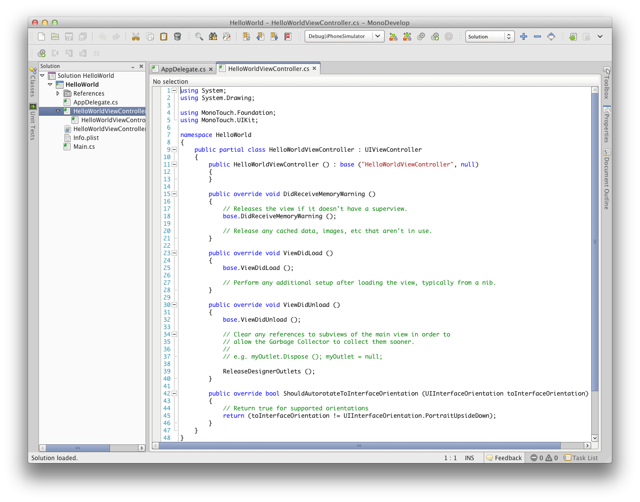 New project code in MonoDevelop New project code in MonoDevelop
