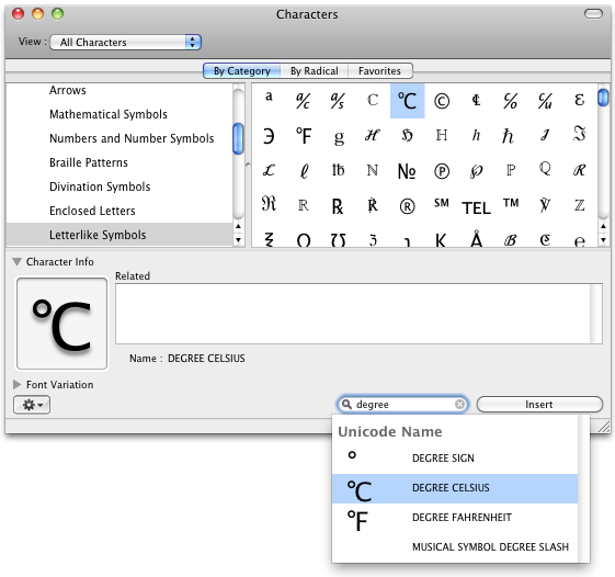 Special character window