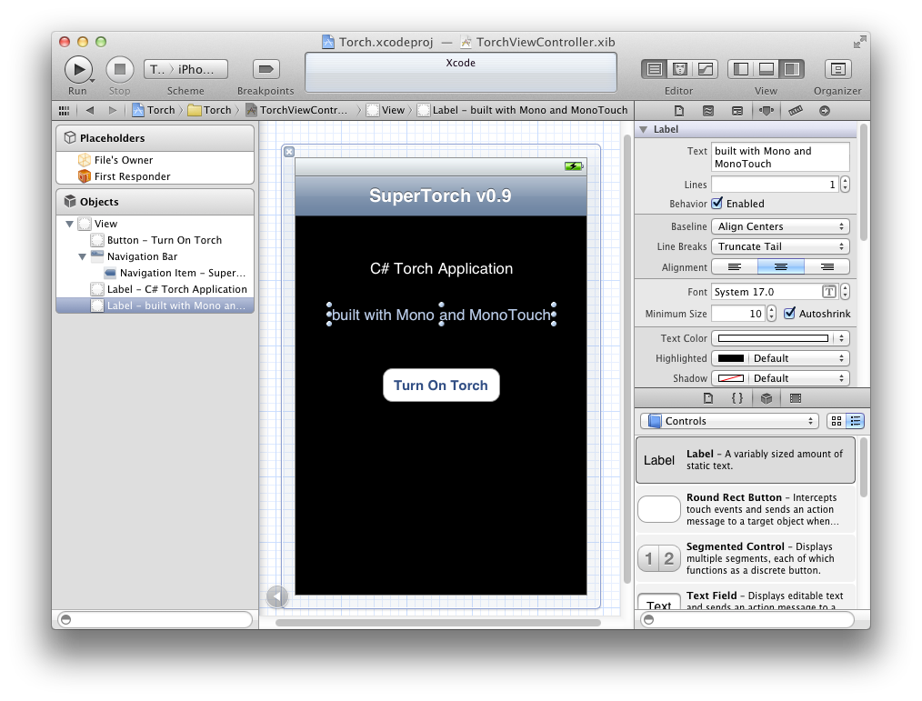 The torch screen in Interface Builder