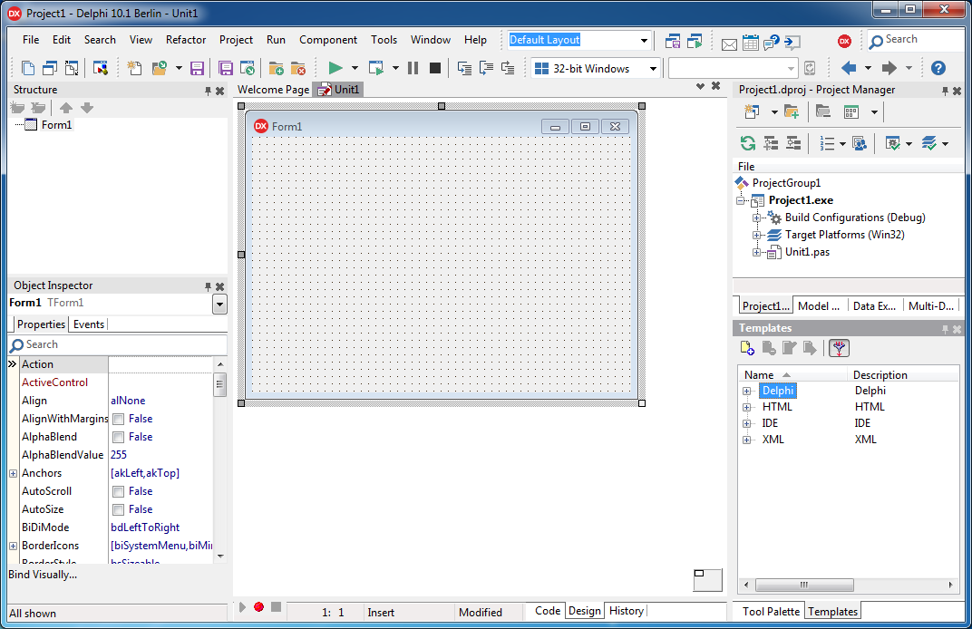 The Templates window, docked