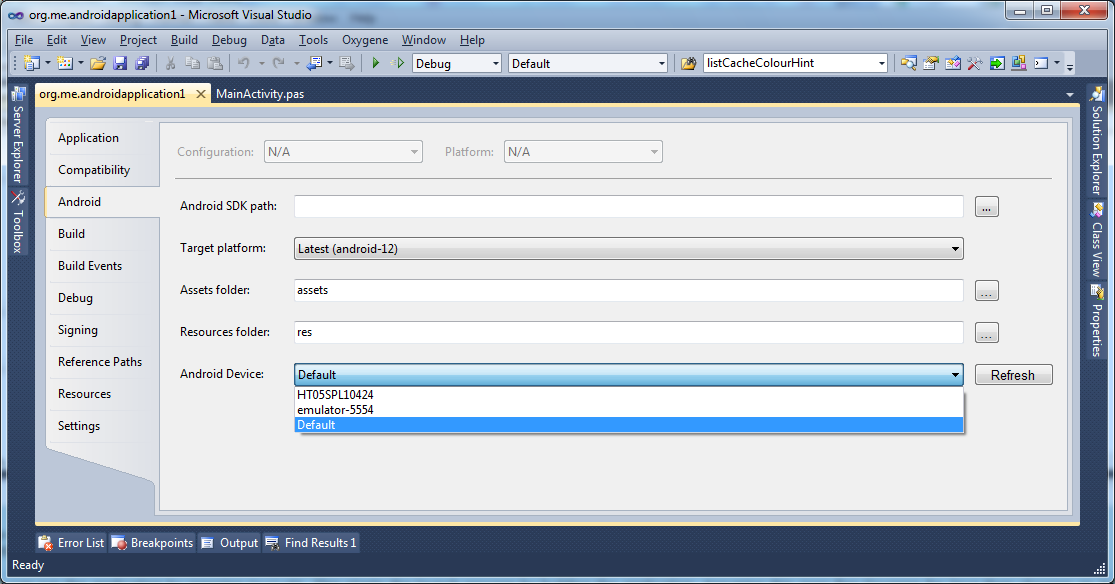 Selecting the device on which to run the application