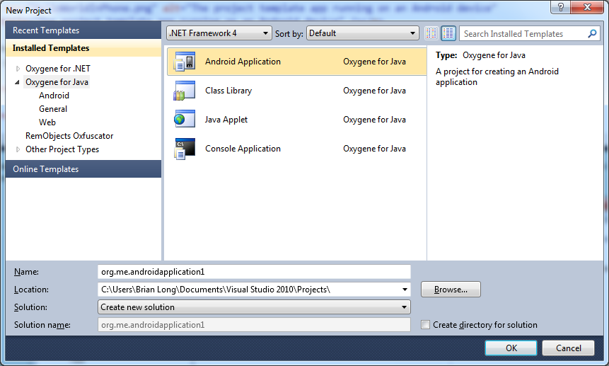 Creating a new Android project with Oxygene for Java