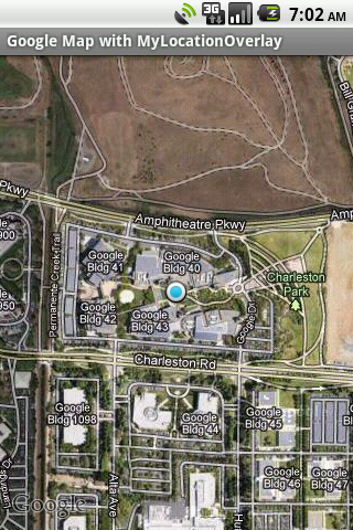 The map showing a faked location on the emulator